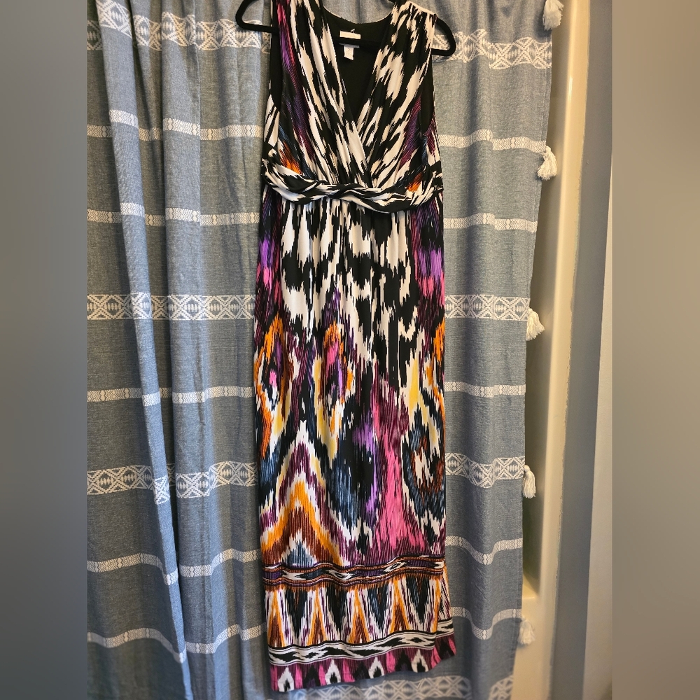 Chico's Vibrant‎ Ikat Design Multi-color  Maxi Dress Size 2 Large